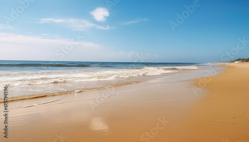 Beautiful seascape with sandy beach with few palm trees and blue lagoon  © eun kim
