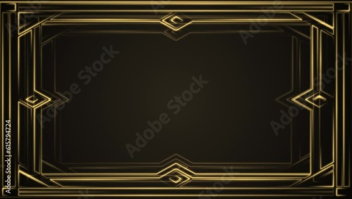 Elegant vintage golden Art Deco frame background animation. This   gold 1920s style motion background with flowing ornate lines is 4K and a seamless loop. Suitable for text intros or titles. photo