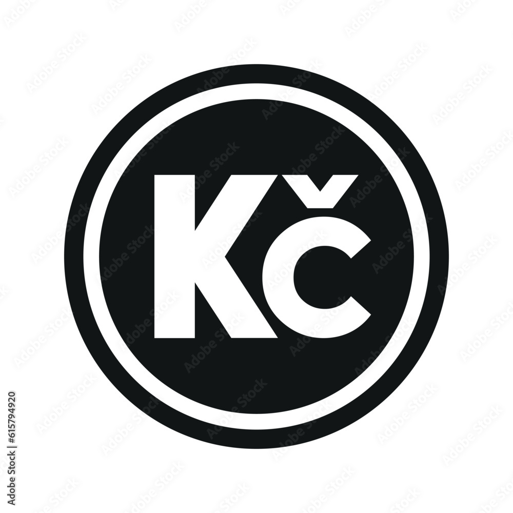 Czech koruna coin symbol. black and white Flat currency icon. currency of The Czech Republic. Vector illustration. Czech koruna coin symbol. black and white Flat currency icon. currency of The Czech Republic. Vector illustration.