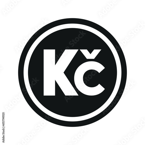 Czech koruna coin symbol. black and white Flat currency icon. currency of The Czech Republic. Vector illustration.