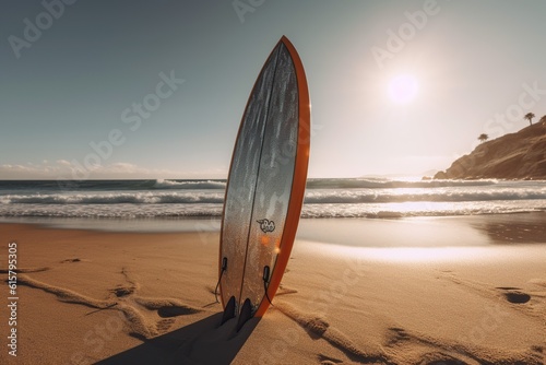 Surfboard on the beach at Sunday by generative ai
