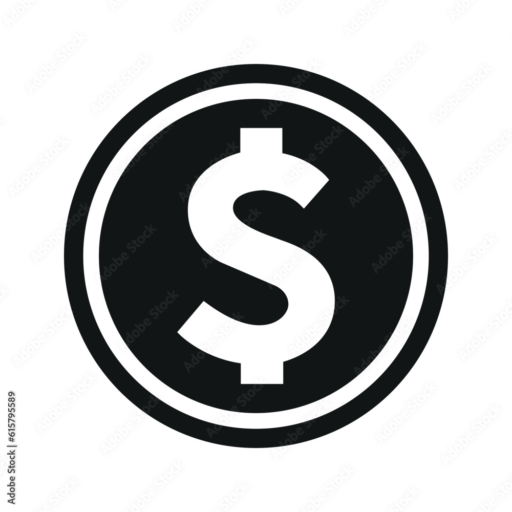 Dollar coin symbol. black and white Flat currency icon. currency of The USD. Vector illustration. Dollar coin symbol. black and white Flat currency icon. currency of The USD. Vector illustration.