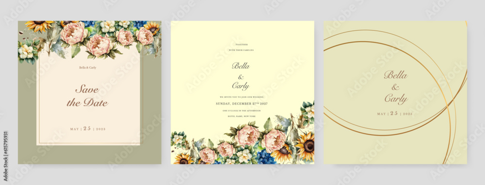 colorful colourful floral flower vector hand drawn floral wedding invitation template watercolor