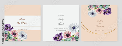 colorful colourful floral flower vector flower wedding invitation template with aesthetic border watercolor