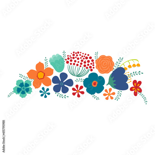 Tropical flowers wreath hand drawn illustration. Flat cartoon style design isolated vector. Exotic blossoms, blooms, rainforest plant, jungle flora, botanical, floral elements composition, arrangement