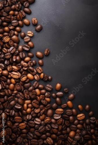 Coffee beans. Background with copy space  vertical. AI generative.