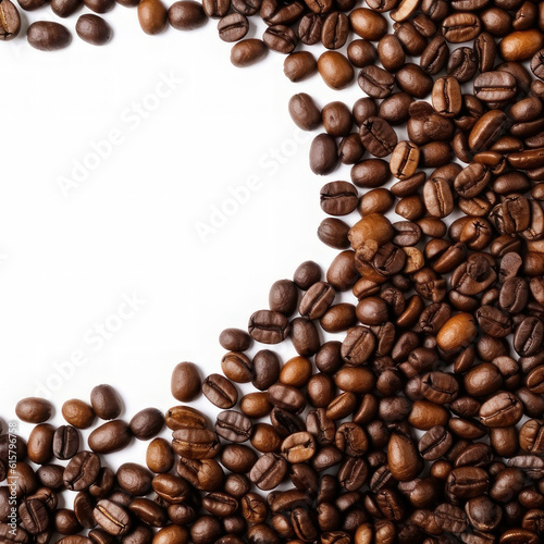 Coffee beans on a white background. Background with copy space  square. AI generative.