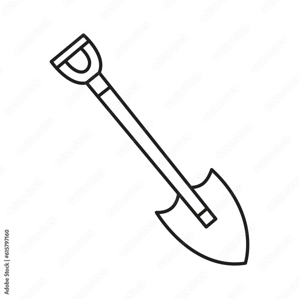 One single shovel vector icon outlined isolated on square white background. Simple flat minimalist outlined drawing with farming theme. One single shovel vector icon outlined isolated on square white background. Simple flat minimalist outlined drawing with farming theme.