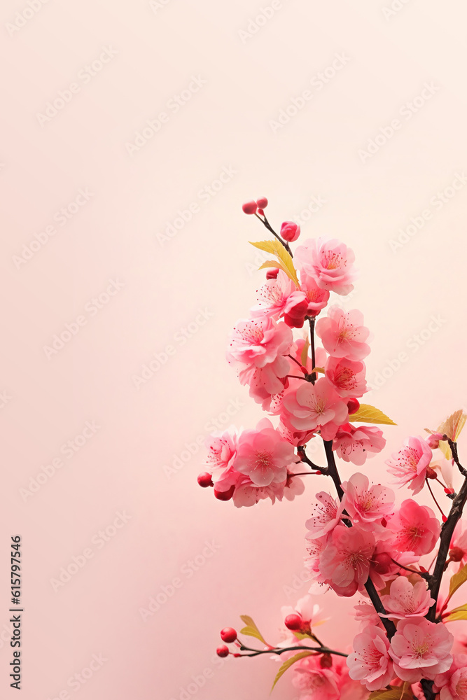 Beautiful blooming branch of cherry sky background with sapce for text