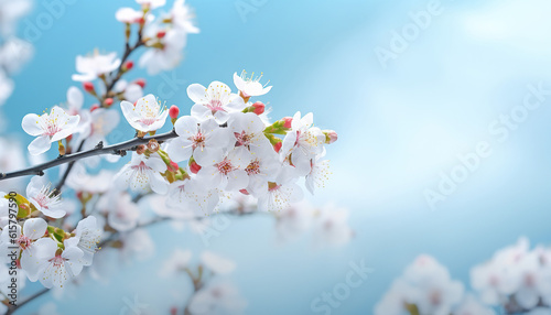 Beautiful blooming branch of cherry sky background with sapce for text