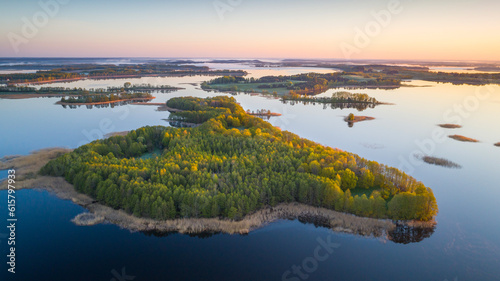 Fototapeta Naklejka Na Ścianę i Meble -  Aerial photo of beautiful lakes in the morning