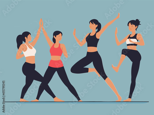 Sports support health and spiritual harmony, yoga four poses on the street against