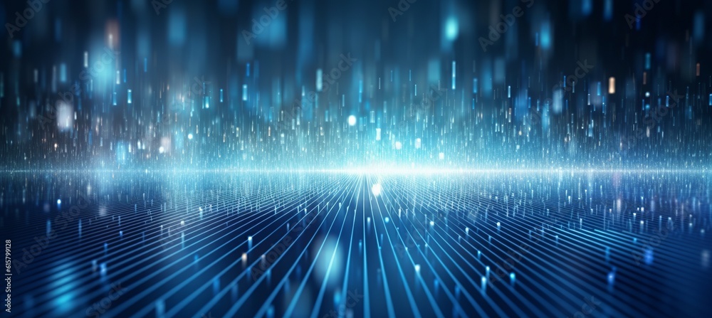 Fototapeta premium Blue energy burst matrix technology background. Generative AI technology.