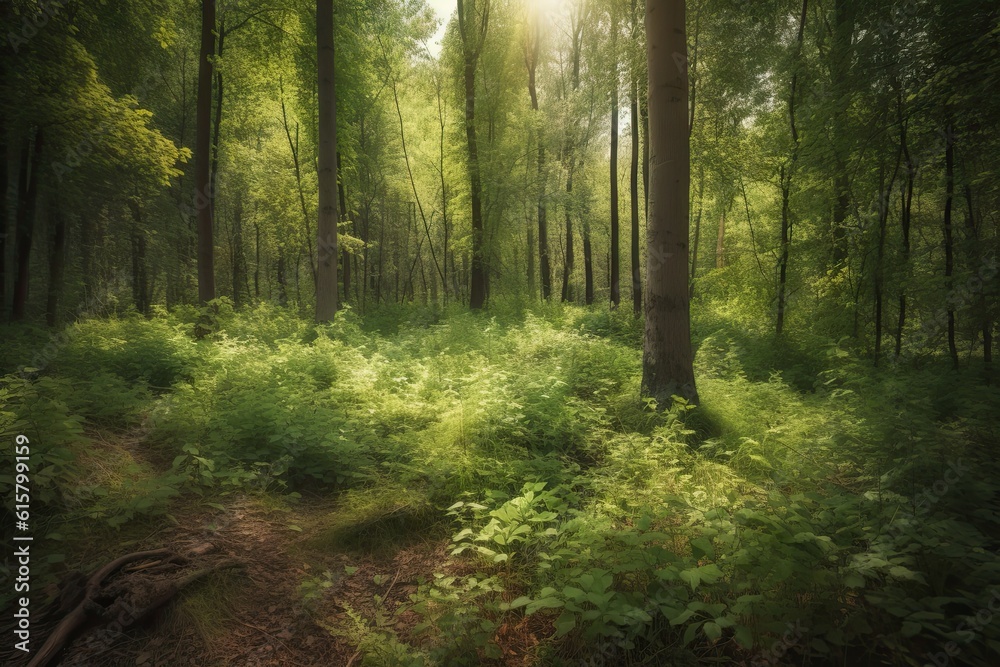 Green Forest Landscape with Sunlight, Background Wallpaper