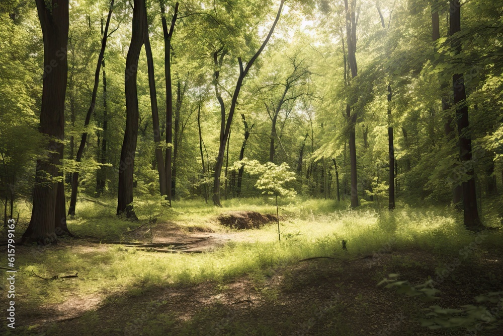 Green Forest Landscape with Sunlight, Background Wallpaper Green Forest Landscape with Sunlight, Background Wallpaper