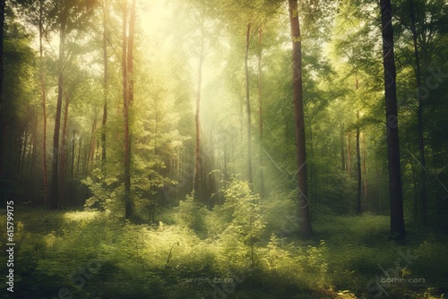 Green Forest Landscape with Sunlight, Background Wallpaper