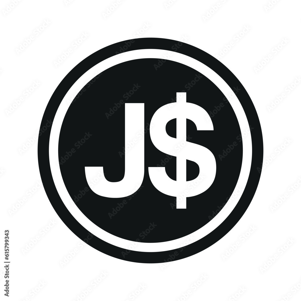 Jamaican Dollar coin symbol. black and white Flat currency icon. currency of The Jamaica. Vector illustration. Jamaican Dollar coin symbol. black and white Flat currency icon. currency of The Jamaica. Vector illustration.