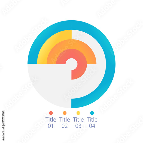 Radial bar infographic chart design template with four grid lines. Progress rate. Editable circular infochart with multi rings. Visual data presentation. Myriad Pro-Bold, Regular fonts used