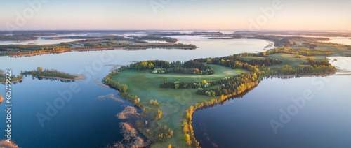 Aerial photo of beautiful lakes in the morning photo