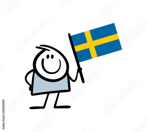 Swedish flag with funny proud stickman. Vector illustration of sweden national holiday.