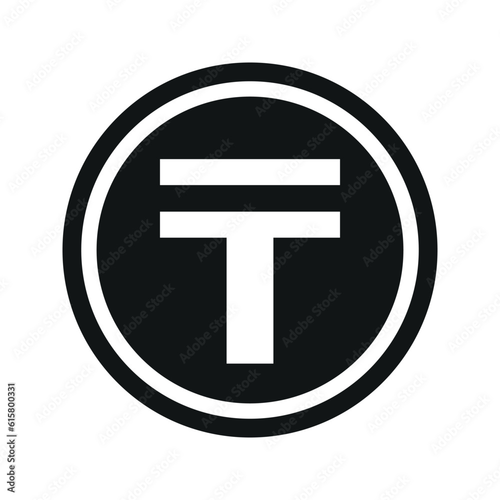 Kazakhstani tenge coin symbol. black and white Flat currency icon. currency of The Kazakhstan. Vector illustration. Kazakhstani tenge coin symbol. black and white Flat currency icon. currency of The Kazakhstan. Vector illustration.