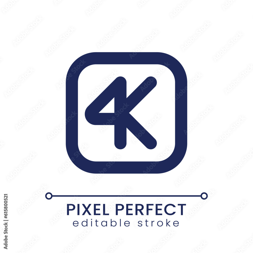 4K resolution pixel perfect linear ui icon. Choose high quality. Video format. Editing software. GUI, UX design. Outline isolated user interface element for app and web. Editable stroke 4K resolution pixel perfect linear ui icon. Choose high quality. Video format. Editing software. GUI, UX design. Outline isolated user interface element for app and web. Editable stroke