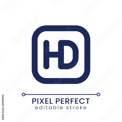 HD format pixel perfect linear ui icon. Video production. Screen resolution. High definition. Media player. GUI, UX design. Outline isolated user interface element for app and web. Editable stroke