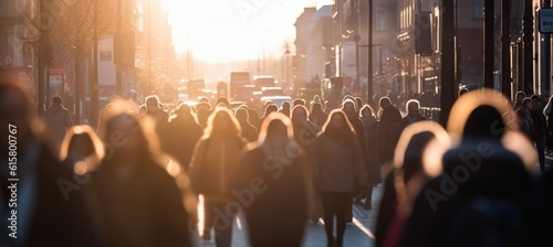 Crowd people walking on a street background. Generative AI technology.
