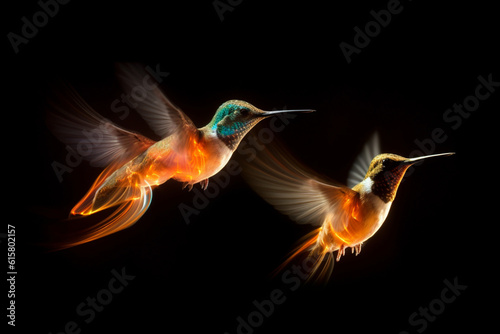 ight painting photo, hummingbirds fluttering in the wind beautiful visuals © dehrig