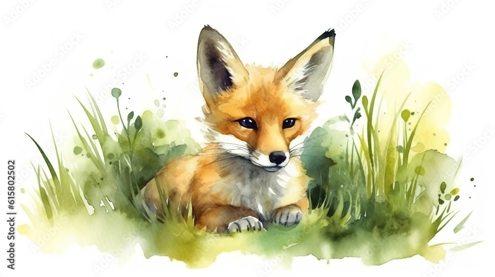 Obraz premium watercolor painting of a fox