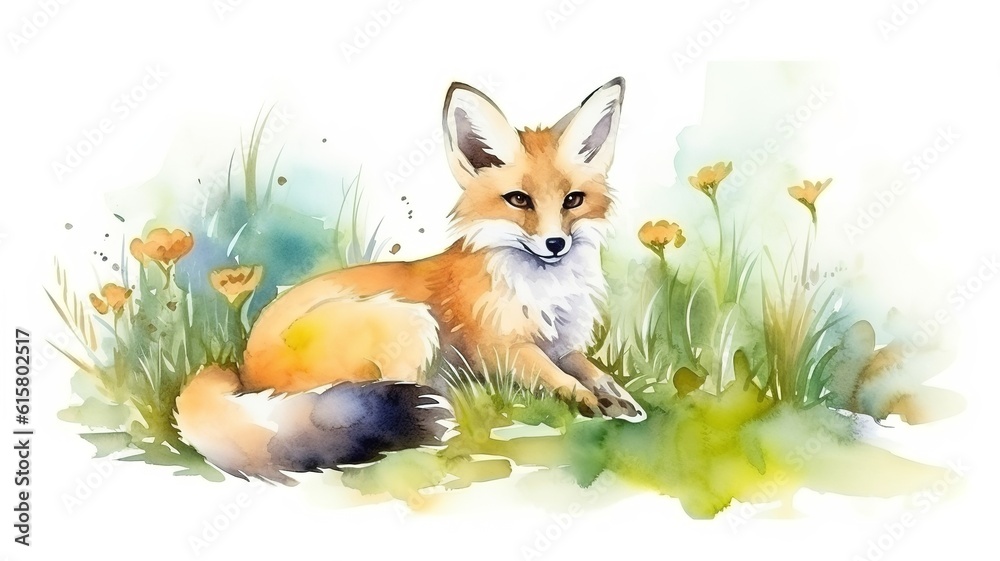 Fototapeta premium watercolor painting of a fox