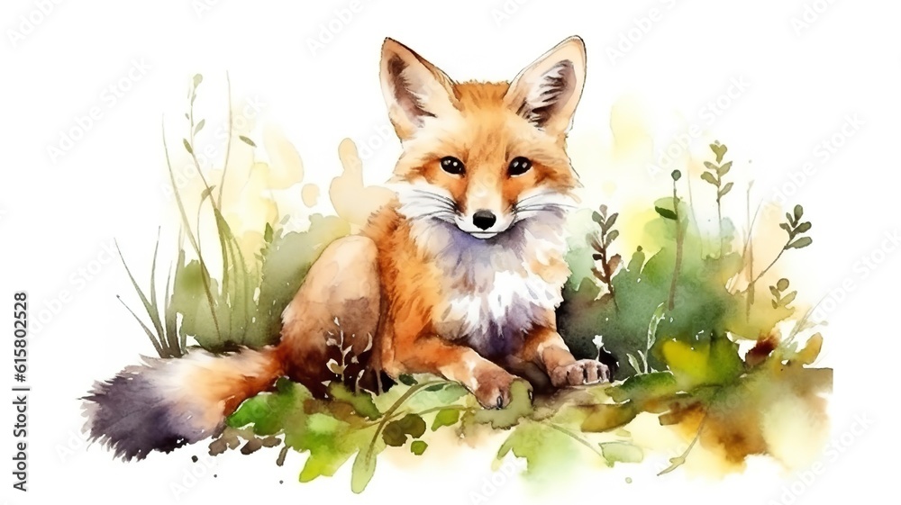 Fototapeta premium watercolor painting of a fox