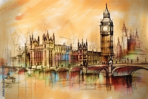 Watercolor style painting   sketch of London