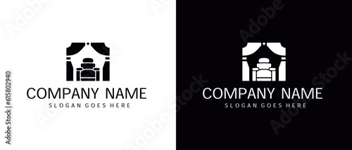 sofa and curtain logo silhouette, interior, home furnishings, furniture, living room