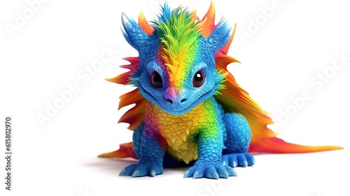 Multicolored colorful baby dragon on a white background  cartoon character. AI generation