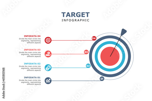 Target with four arrows with numbers and text, infographic template