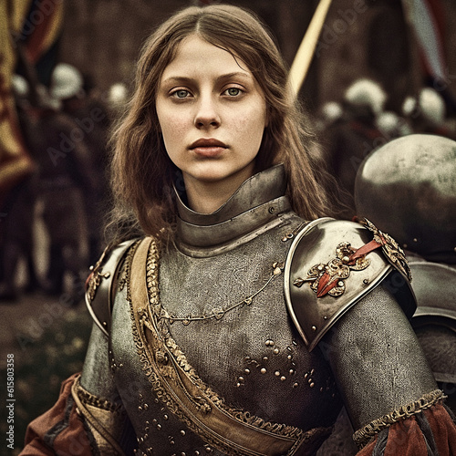 Jeanne d'Arc (1412-1431) in 15th century, early feminist and symbol of freedom and independence, burned at stake for heresy, then proclamed saint patron of France photo