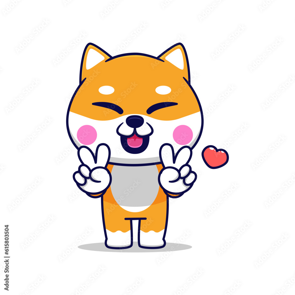 Fototapeta premium Cheerful Shiba Inu Making Peace Sign - Vector Illustration