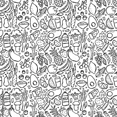 Healthy food pattern. Drawn healthy food background