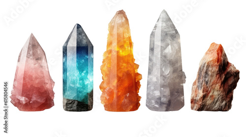 Obraz na płótnie Photo of multicolored crystals chakre arranged in a beautiful pattern, transparent background png w salonie