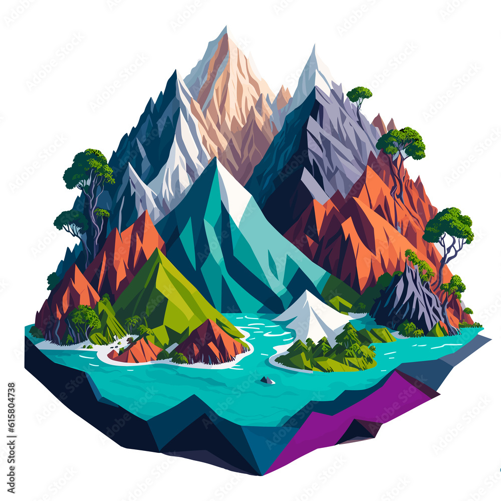 Scenic paradise, illustration of a colorful island retreat (Generative AI)
