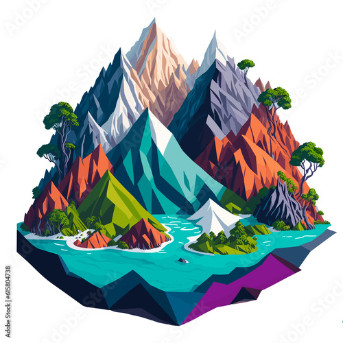 Scenic paradise, illustration of a colorful island retreat (Generative AI)
