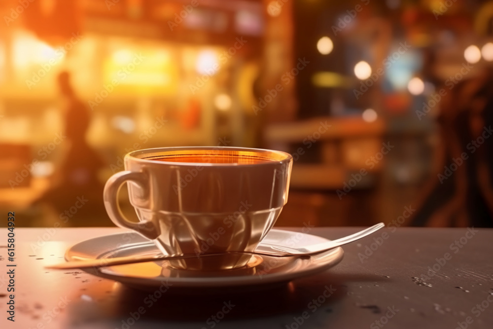 Extreme Closeup Shot coffee cup, in a coffee shop, focus is on the Coffee Cup. AI generative Extreme Closeup Shot coffee cup, in a coffee shop, focus is on the Coffee Cup. AI generative