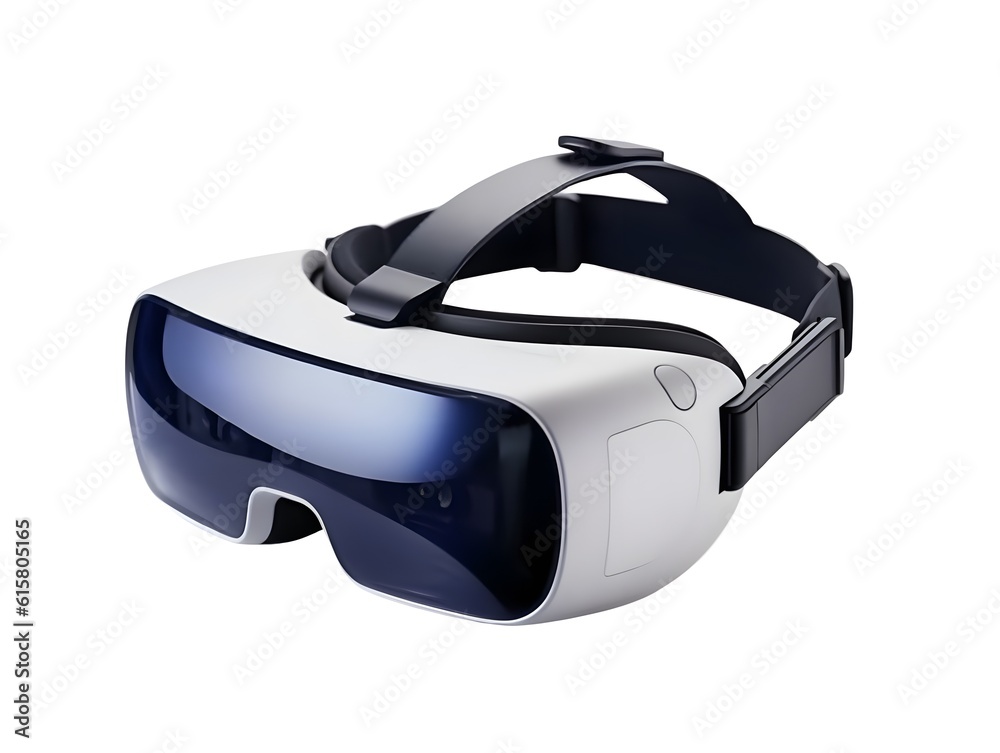 A compact and portable set of VR glasses made for smartphones, standing upright on a white background. Created generative AI A compact and portable set of VR glasses made for smartphones, standing upright on a white background. Created generative AI