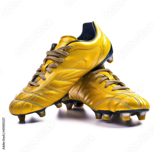 Yellow football boots isolated on white