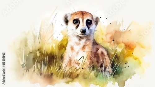 watercolor painting of a meerkat