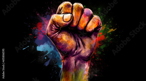 lgbt pride fist with colored painting. Illustrative, Generative Ai
