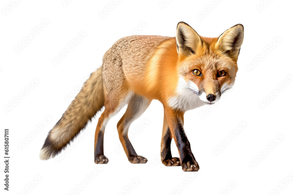 Red fox vulpes isolated on transparent background. Close up portrait of