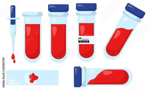 Blood test tube set, containers and equipment for laboratory research