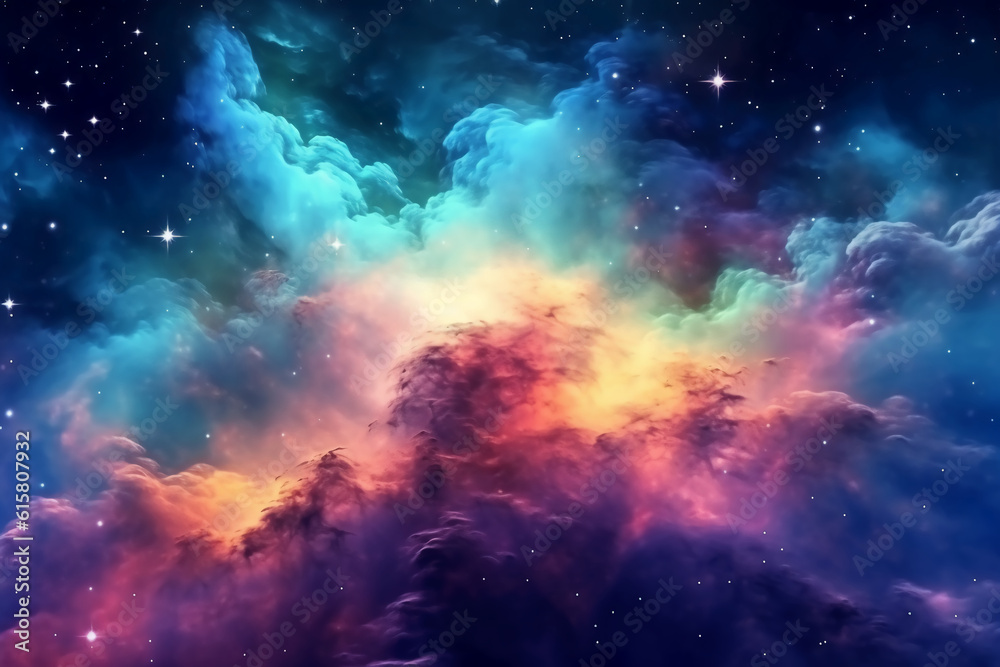 Starry night sky, Colorful space galaxy cloud nebula. AI generative